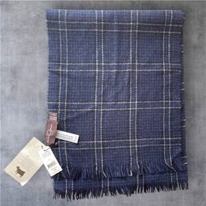 NWT Black & Brown 1826 100% Cashmere Scarf Men’s Navy Blue Plaid